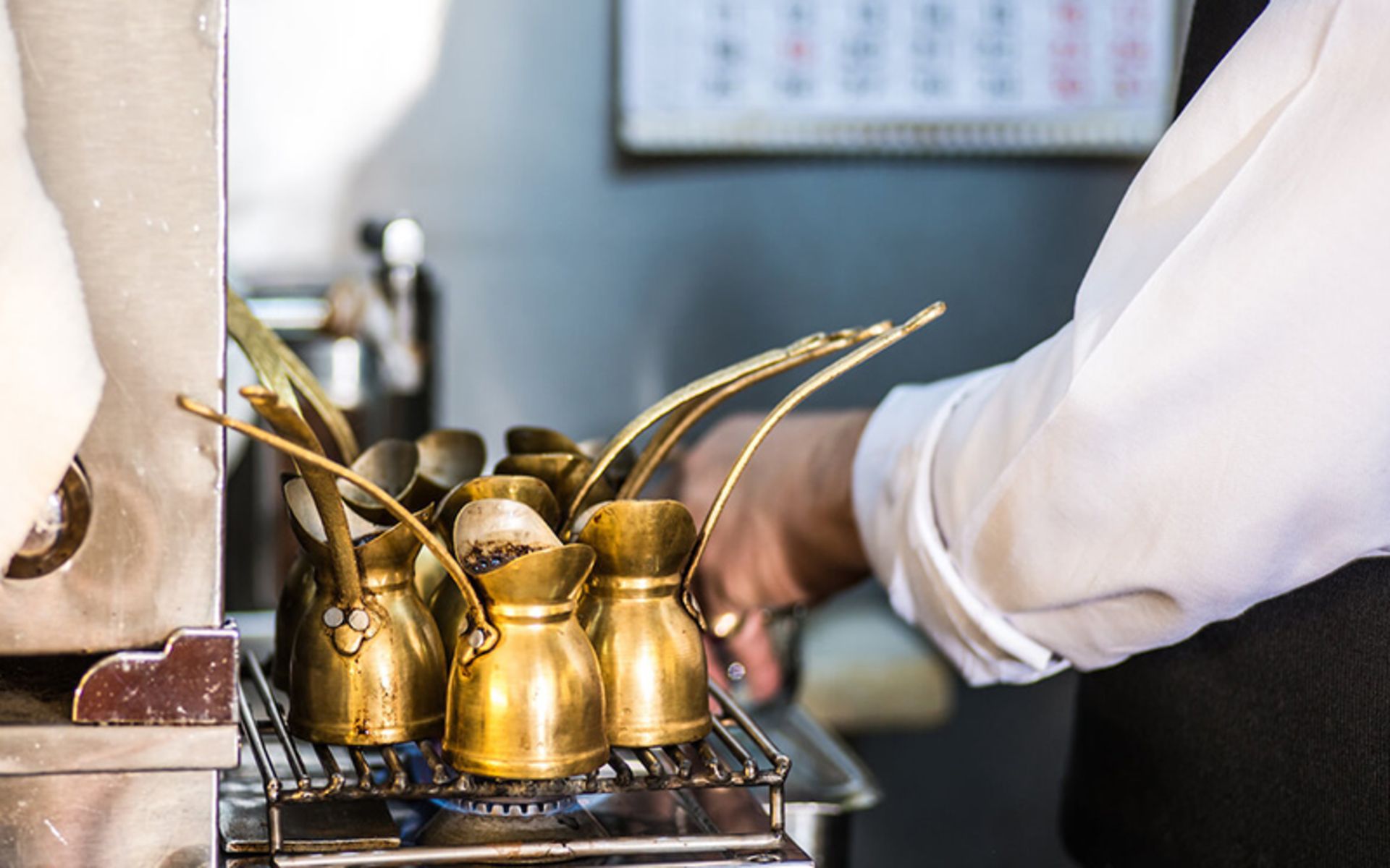 Brewing Turkish coffee on the gas