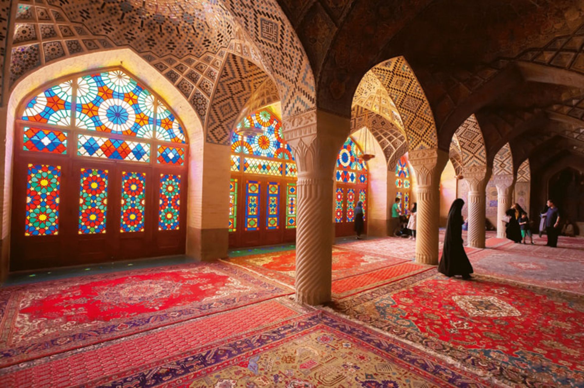 Colored windows and carpets in Nasir al -Molk mosque in Shiraz