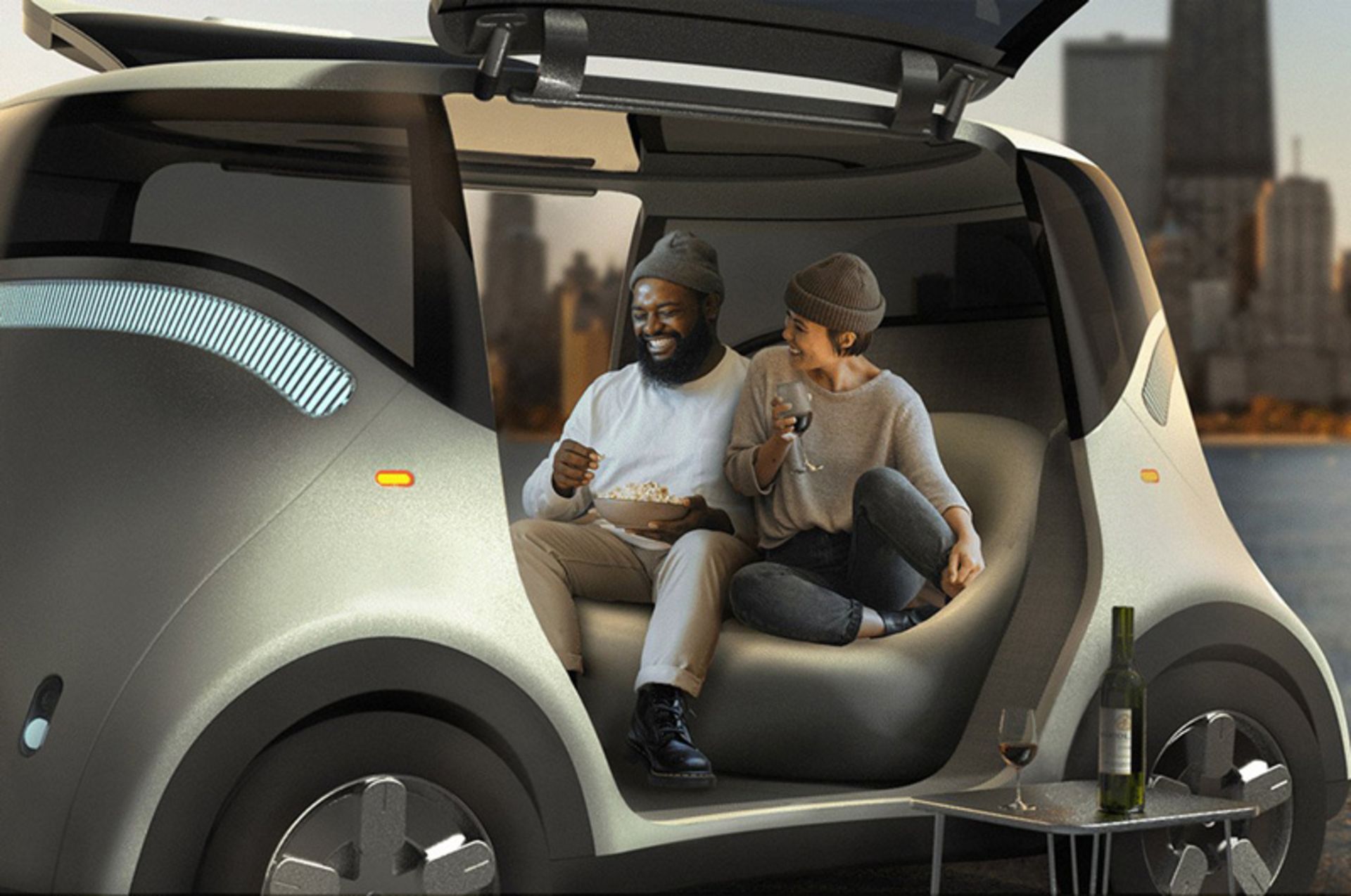 A young couple in the car of the mortar