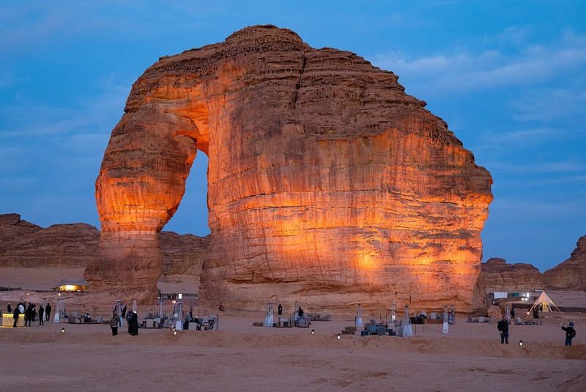 Tourists around the cliffs in the form of elephants in Saudi Arabia