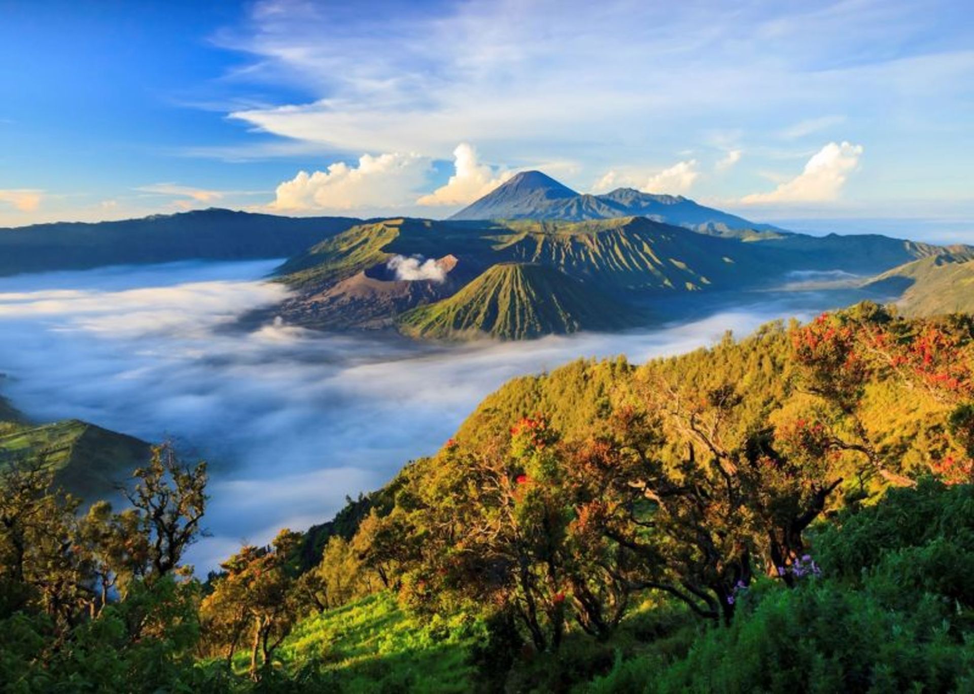 Bromo Mountain surrounded by clouds in Indonesia