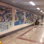 The interior of the subway texium with tile walls