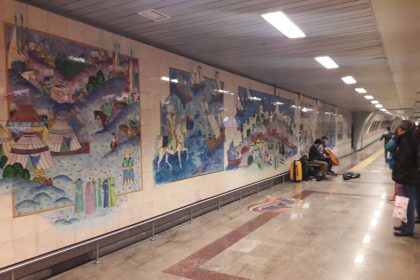 The interior of the subway texium with tile walls