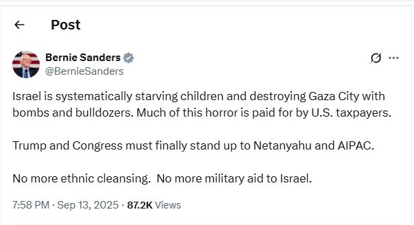 Sanders: Trump and Congress should stand up to Netanyahu; Ethnic cleansing is enough