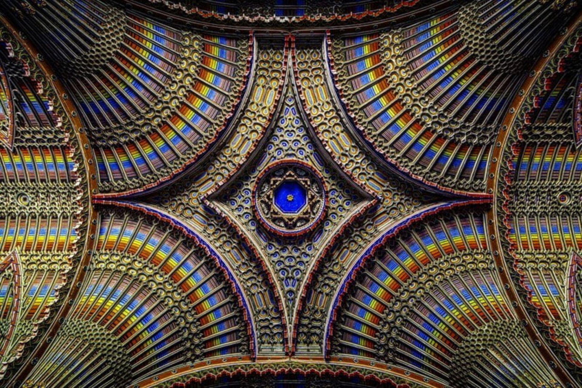 Ceiling with color and symmetrical decorations