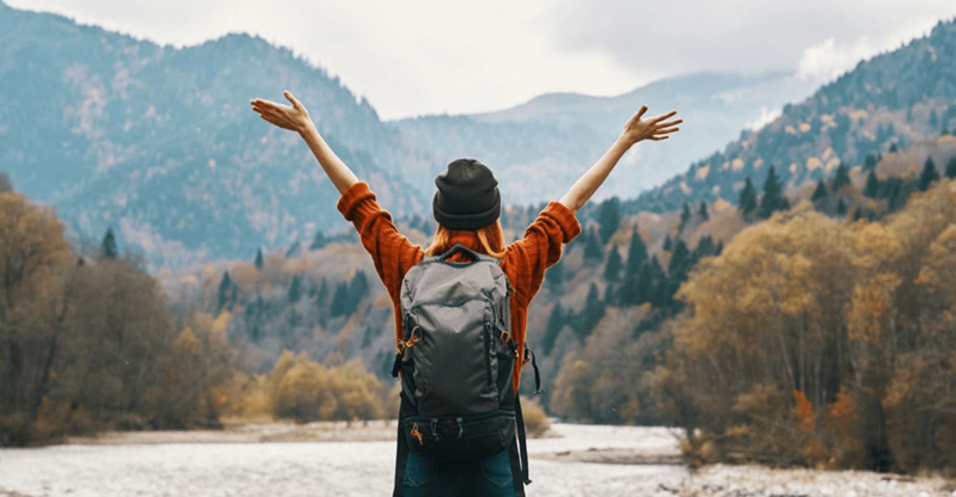 Backpack travel by the lake