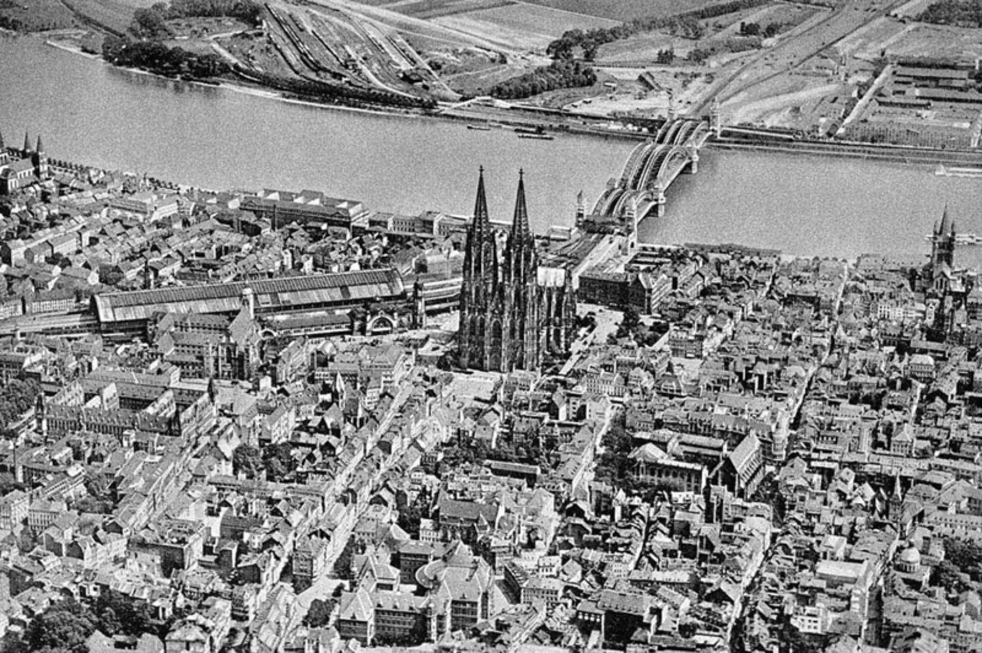 Old Aerial Photo from Cologne Cathedral and surrounding scenery