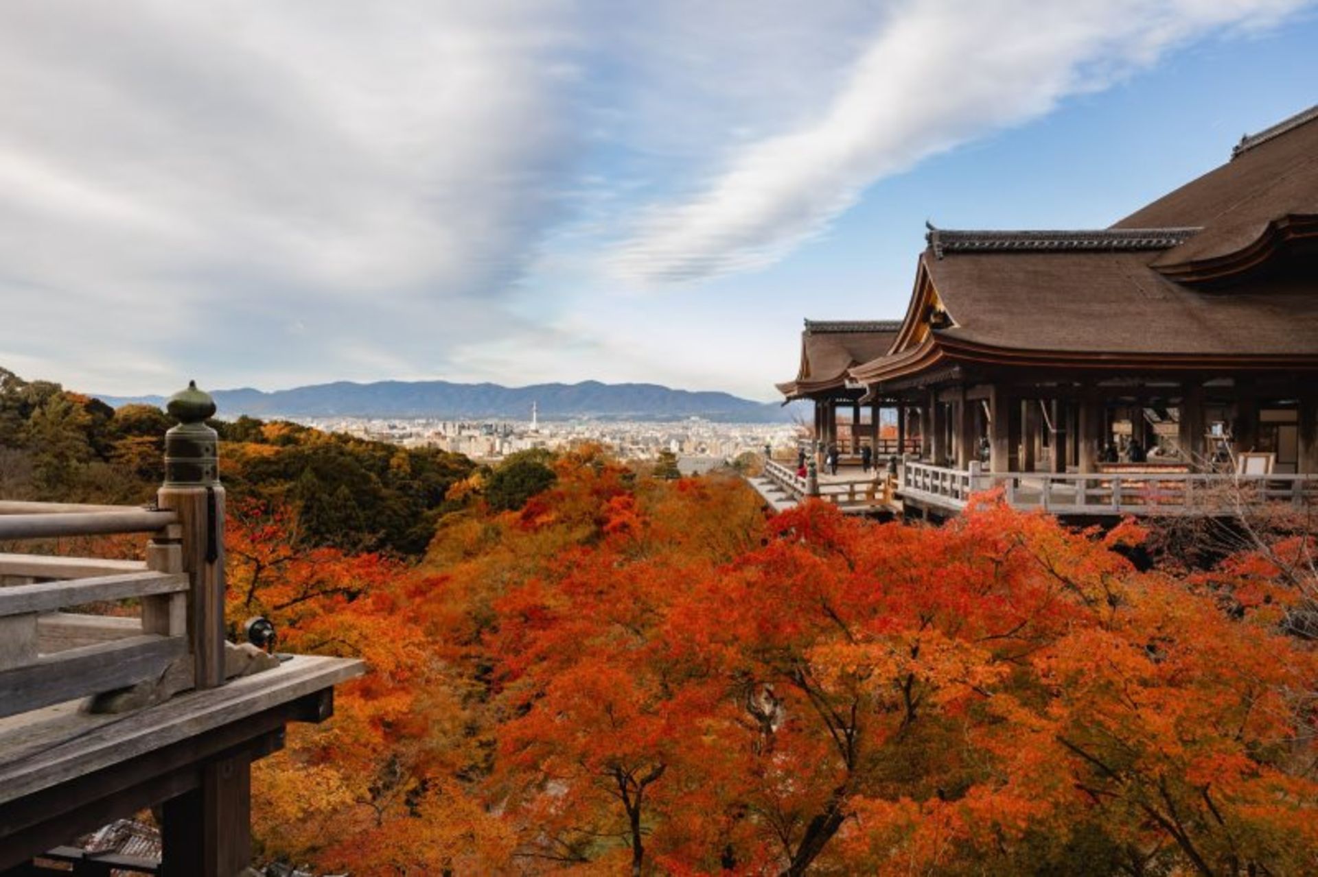 Kiomizudra Temple Among the colorful autumn trees in Japan