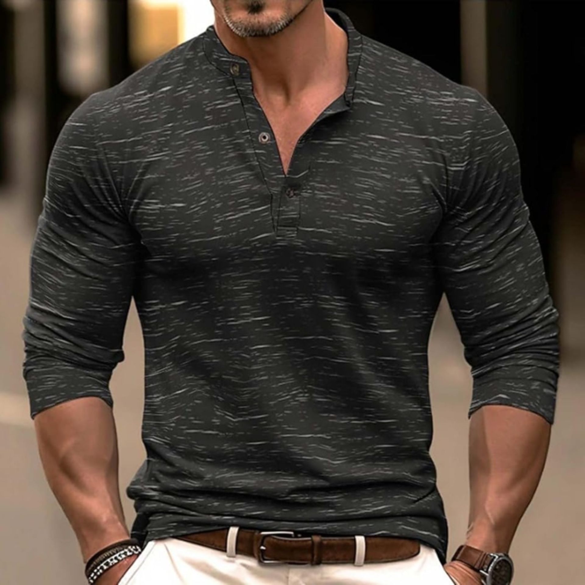 Gray cotton -long sleeve blouse for autumn travel to north