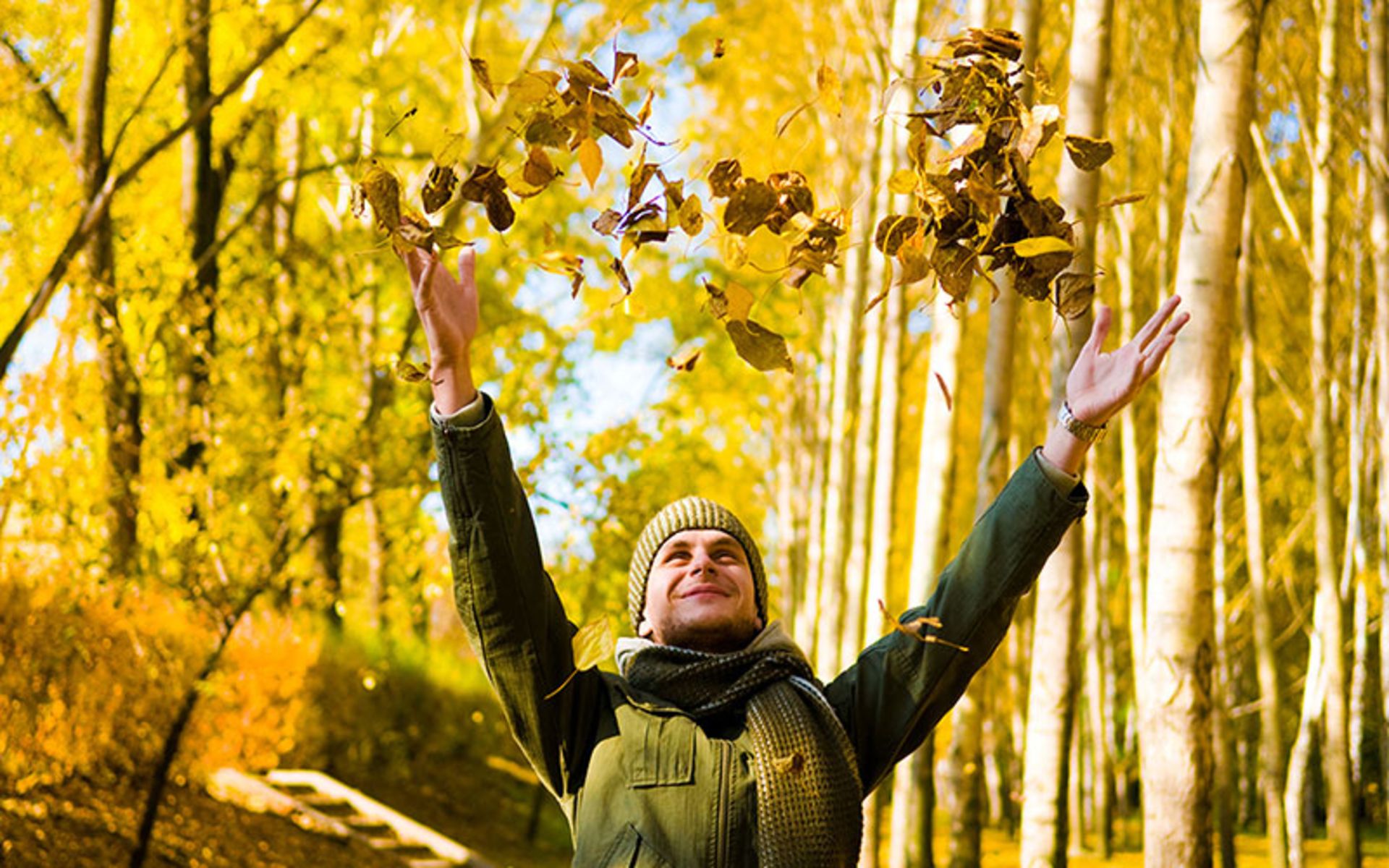 The nature of a man in the autumn forest