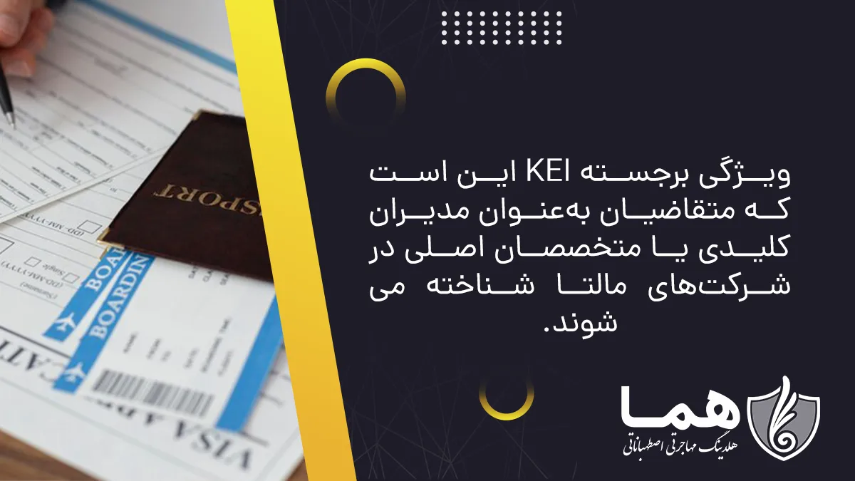 The prominent feature of KEI is that applicants are recognized as key managers or key experts in Malta.