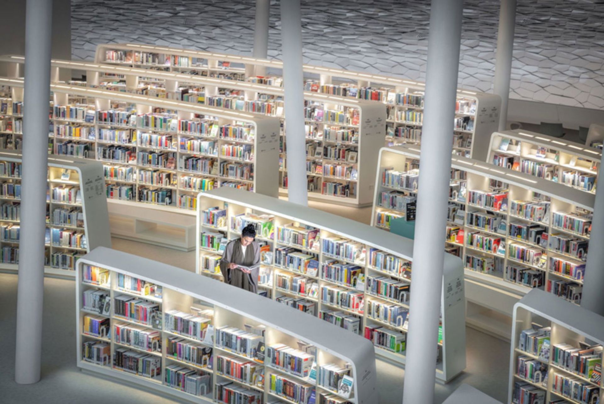 A woman reading in the library