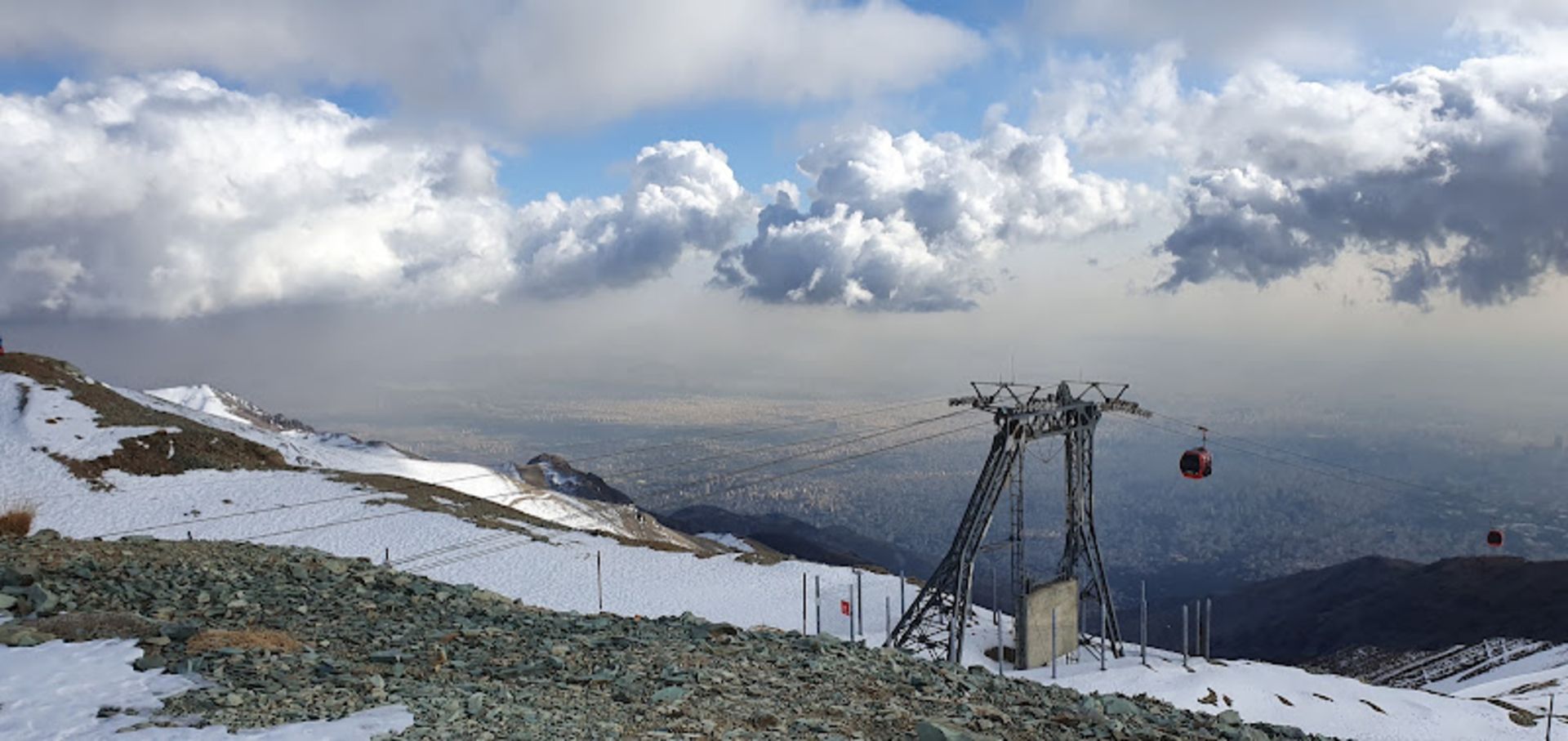 Snowy scenery at the second station of the resort cable car