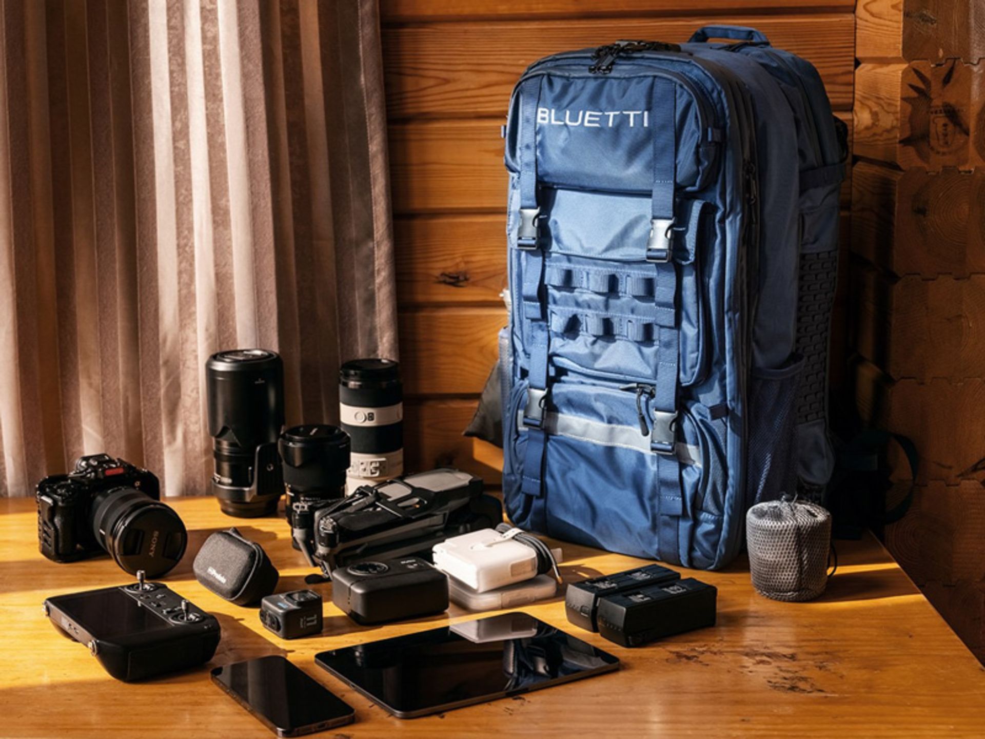 Bluetooth backpack next to electronic equipment