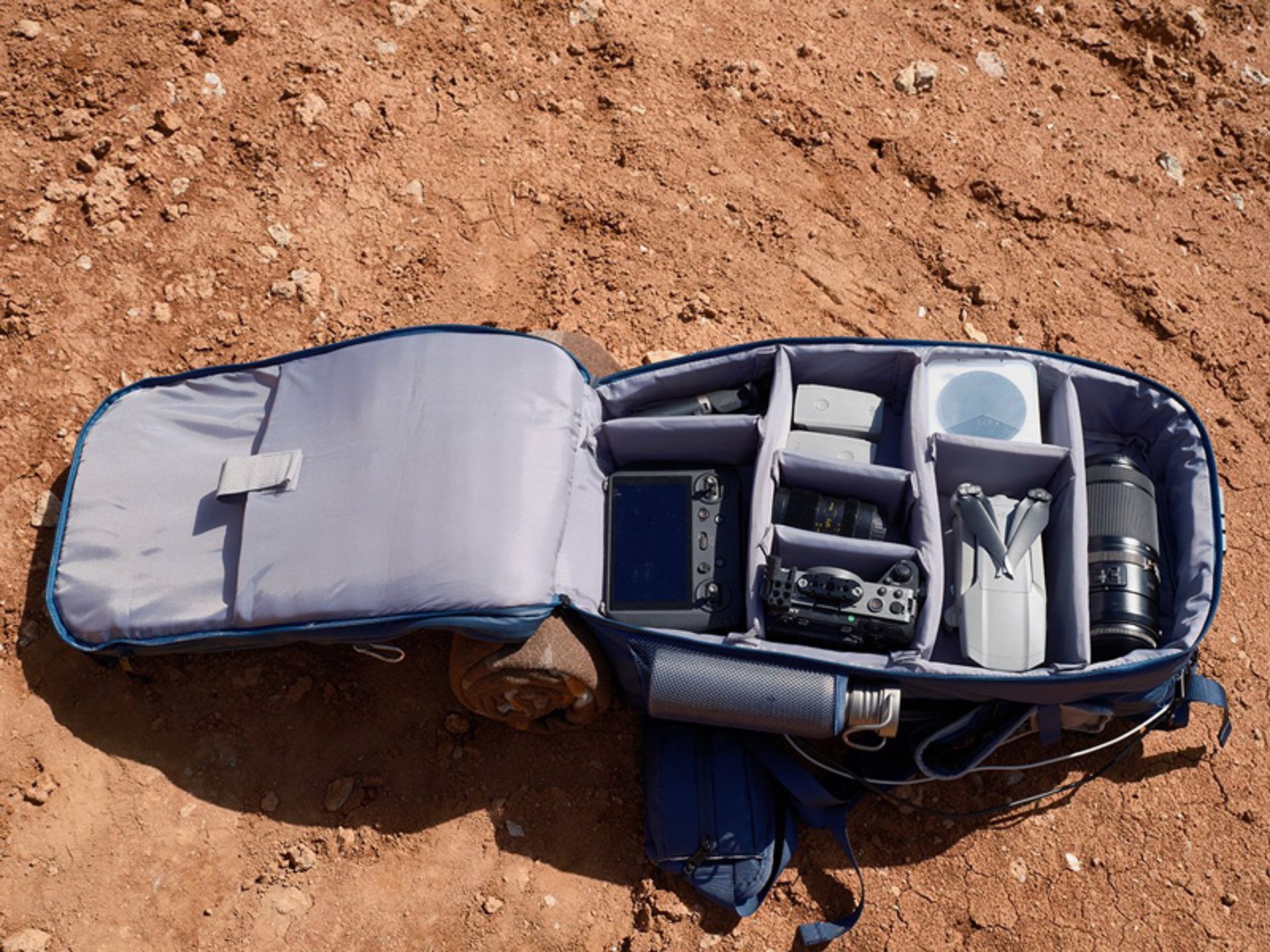 A view of the Bluetooth backpack in the open state