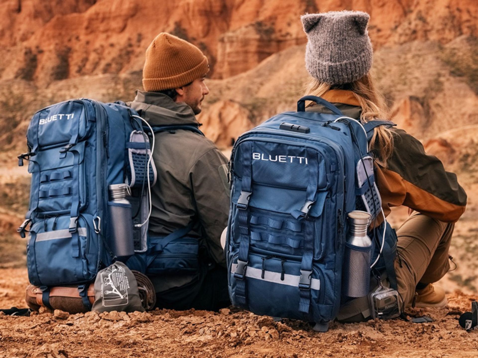 Nature hiker with Bluetooth backpack