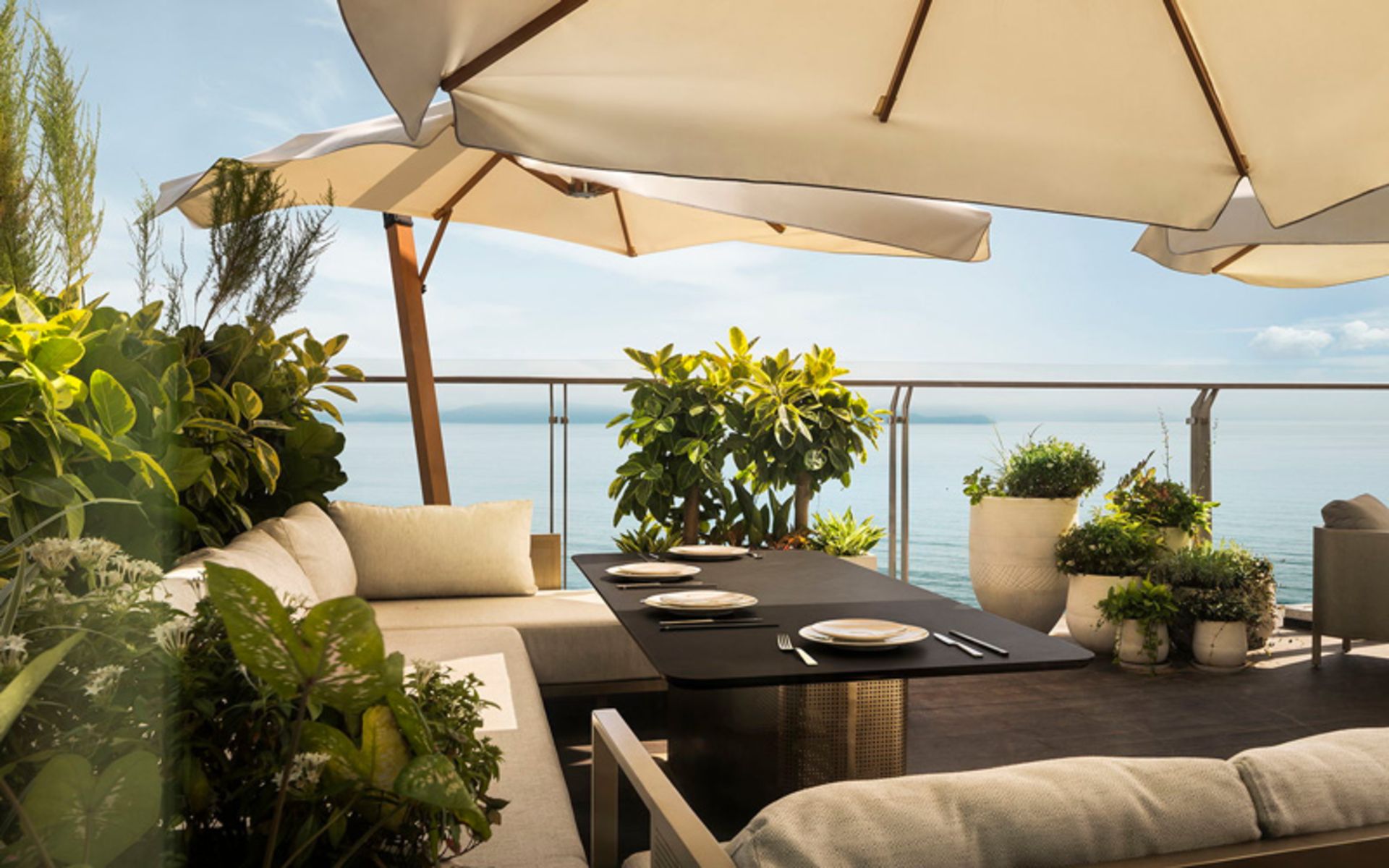 Terrace of MGM Hotel in Shenzhen city with sea view