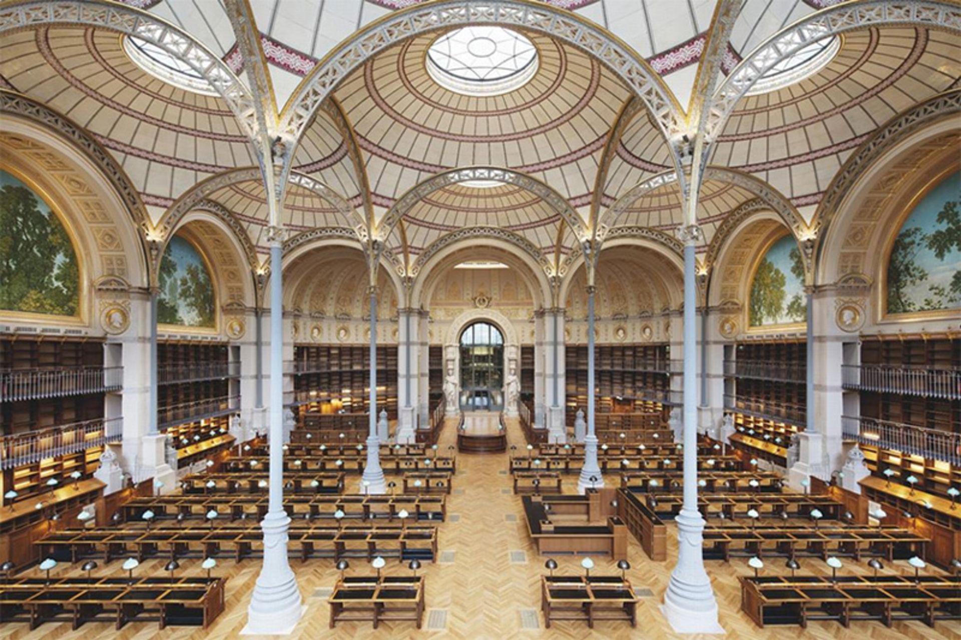 Book shelves in the main hall of the French National Library