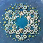 Aerial photo of the stable and floating city of Oceanix