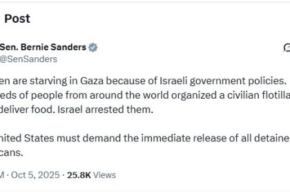 Bernie Sanders: Children in Gaza are hungry because of Israeli policies