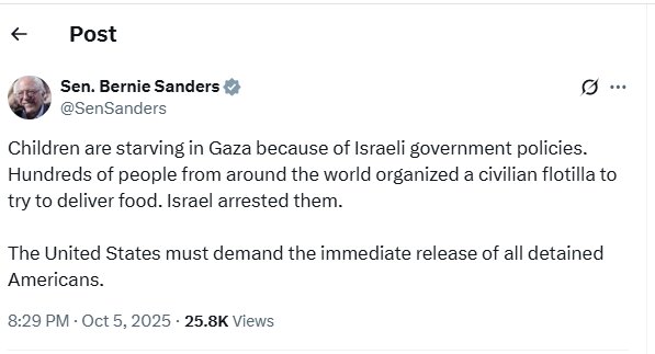 Bernie Sanders: Children in Gaza are hungry because of Israeli policies