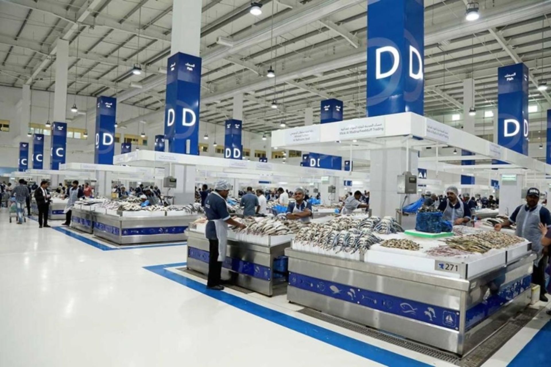 Fish sale booths in Dubai coastal market