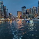 A view of luxury towers alongside Dubai waters