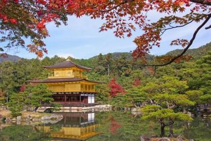 Kinkakoki Temple among lush trees