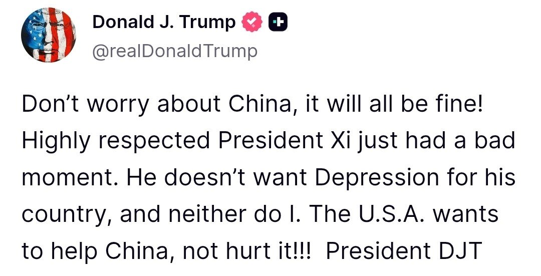 Trump: Don't worry about China; Everything will be right.