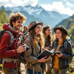 Student's friendly trip in nature