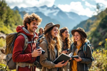 Student's friendly trip in nature