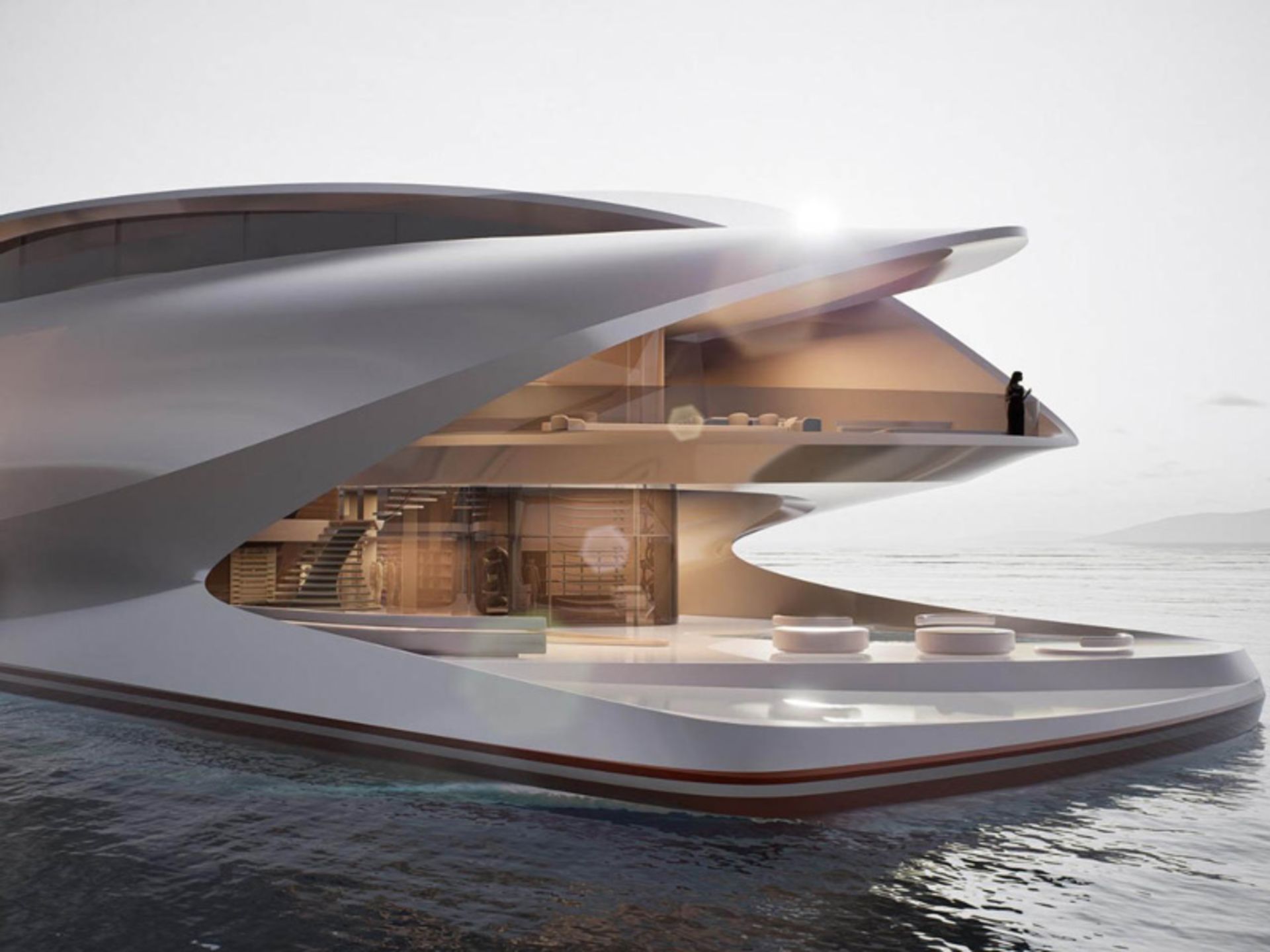 The deck and interior view of luxury and hybrid Lilly boats