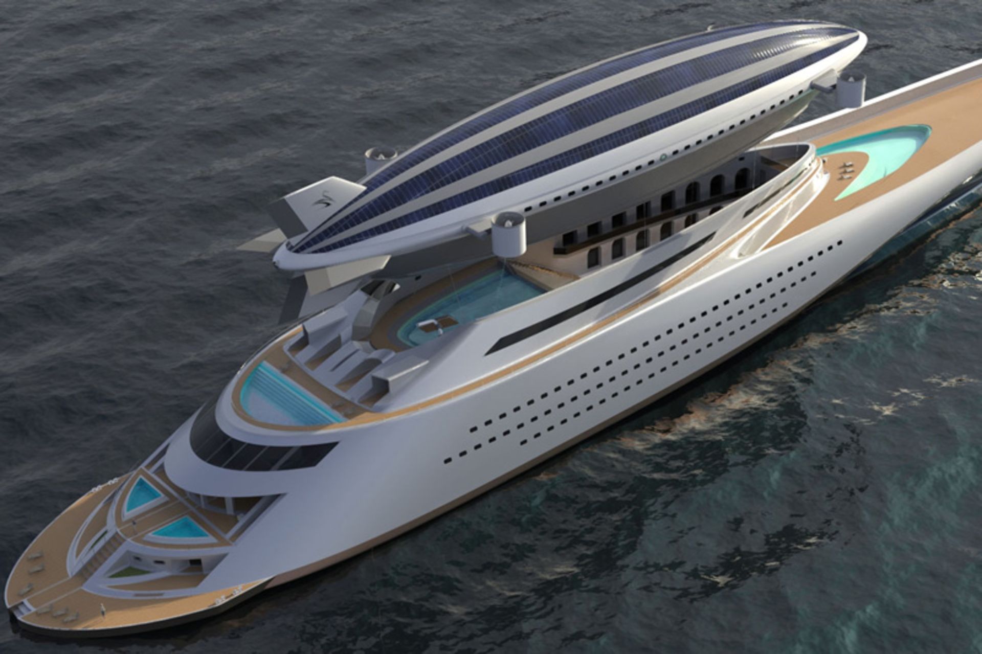 Class cruise ship from above