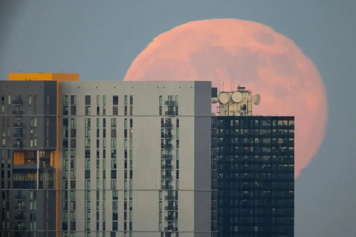 Supermoon rising over Texas buildings