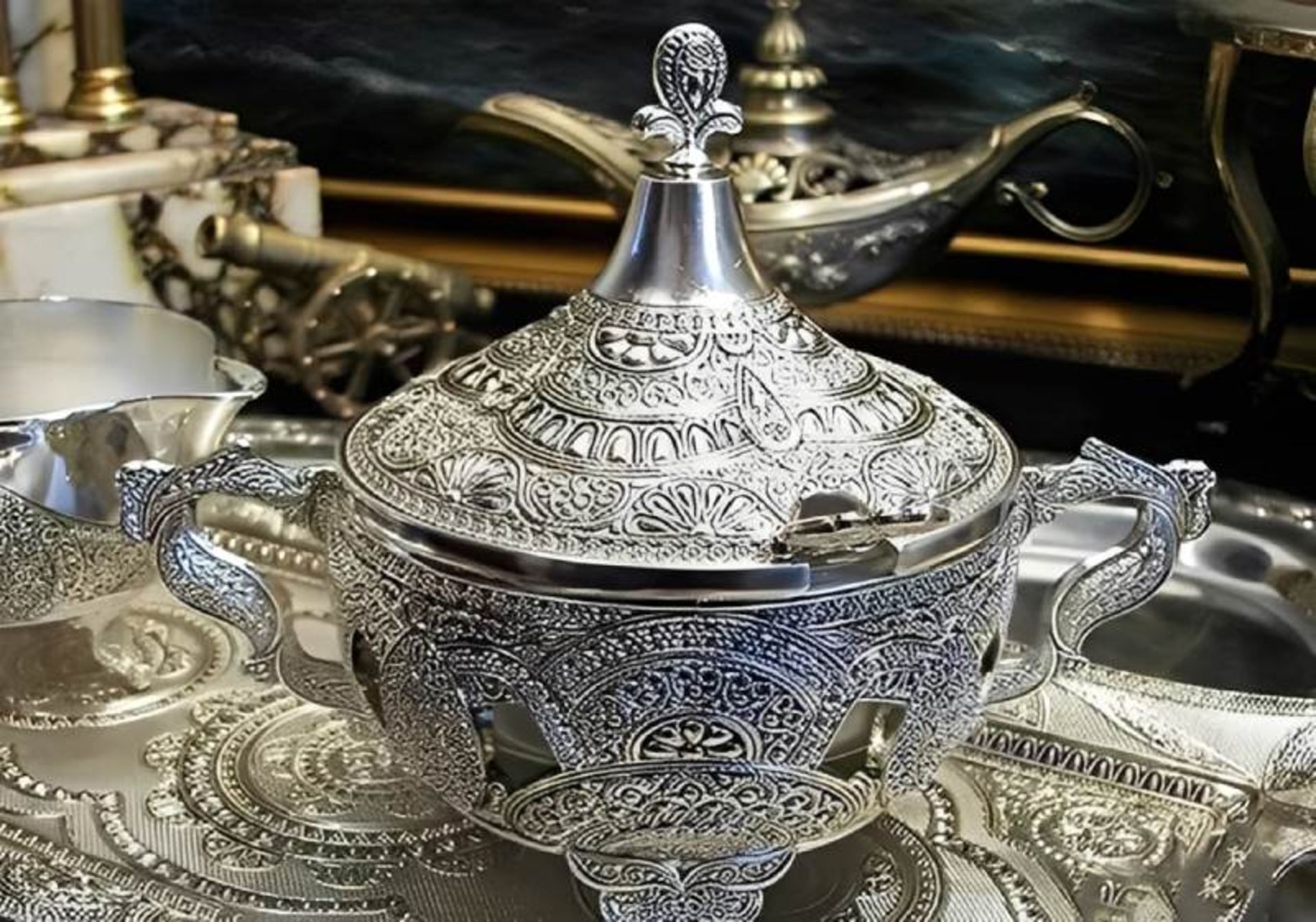 Karbala silver tray and sugar cane
