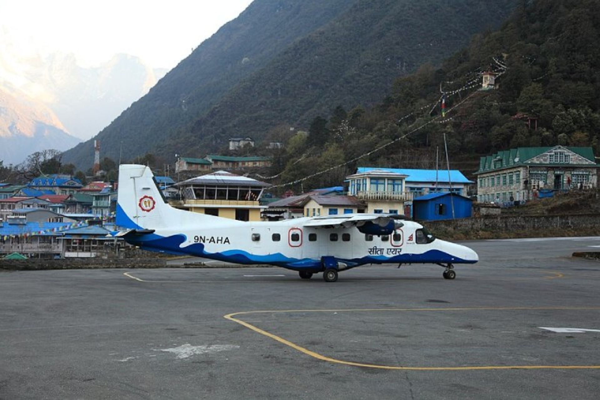 Airplane on the runway of Tenzing Hillary Airport, Nepal