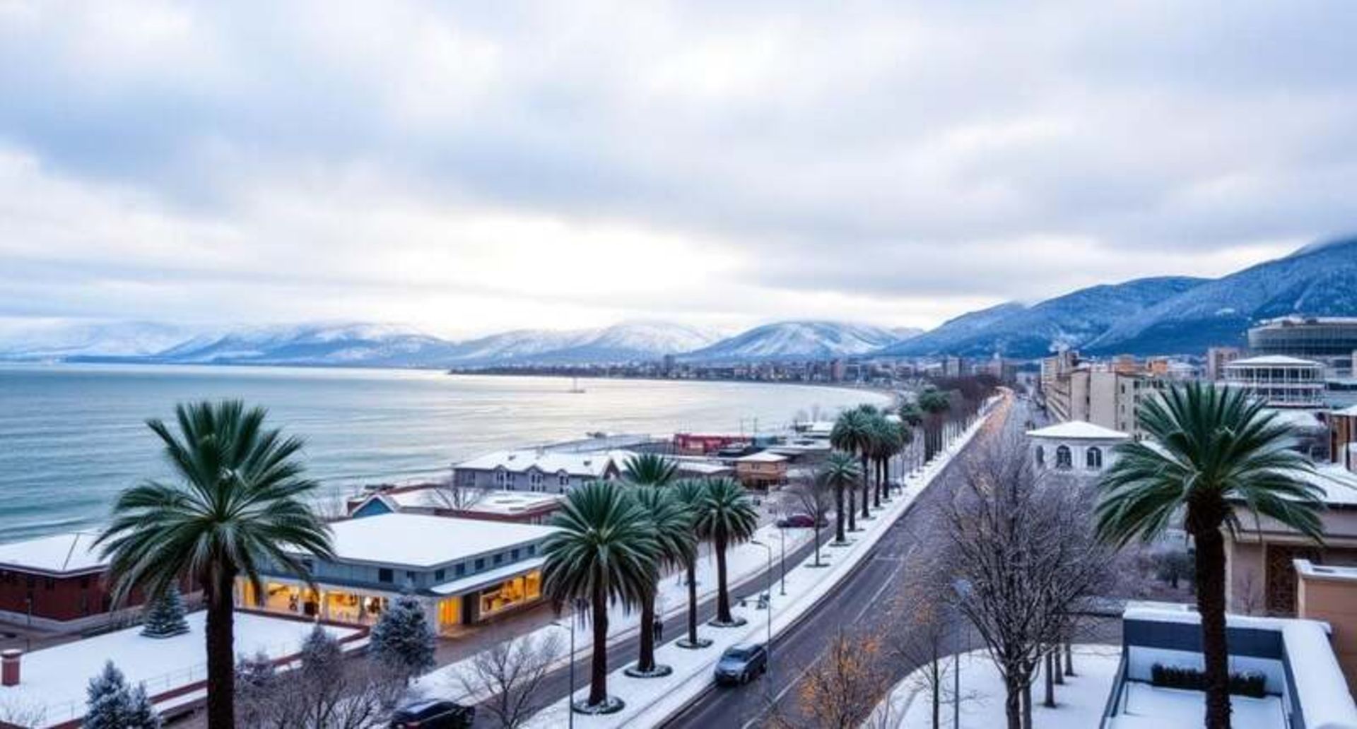 Batumi covered with snow in winter