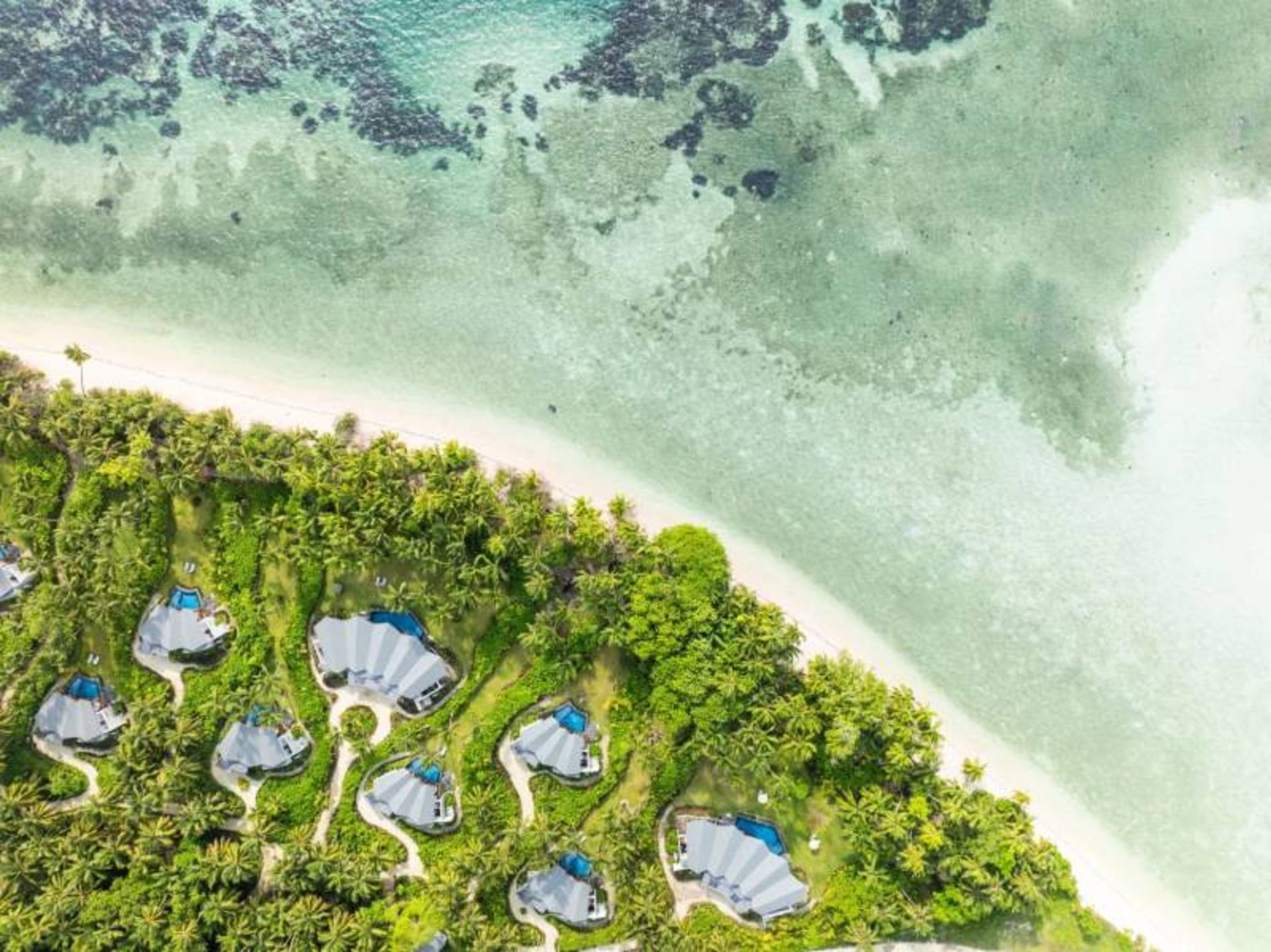Aerial view of Waldorf Astoria Seychelles Plat Island