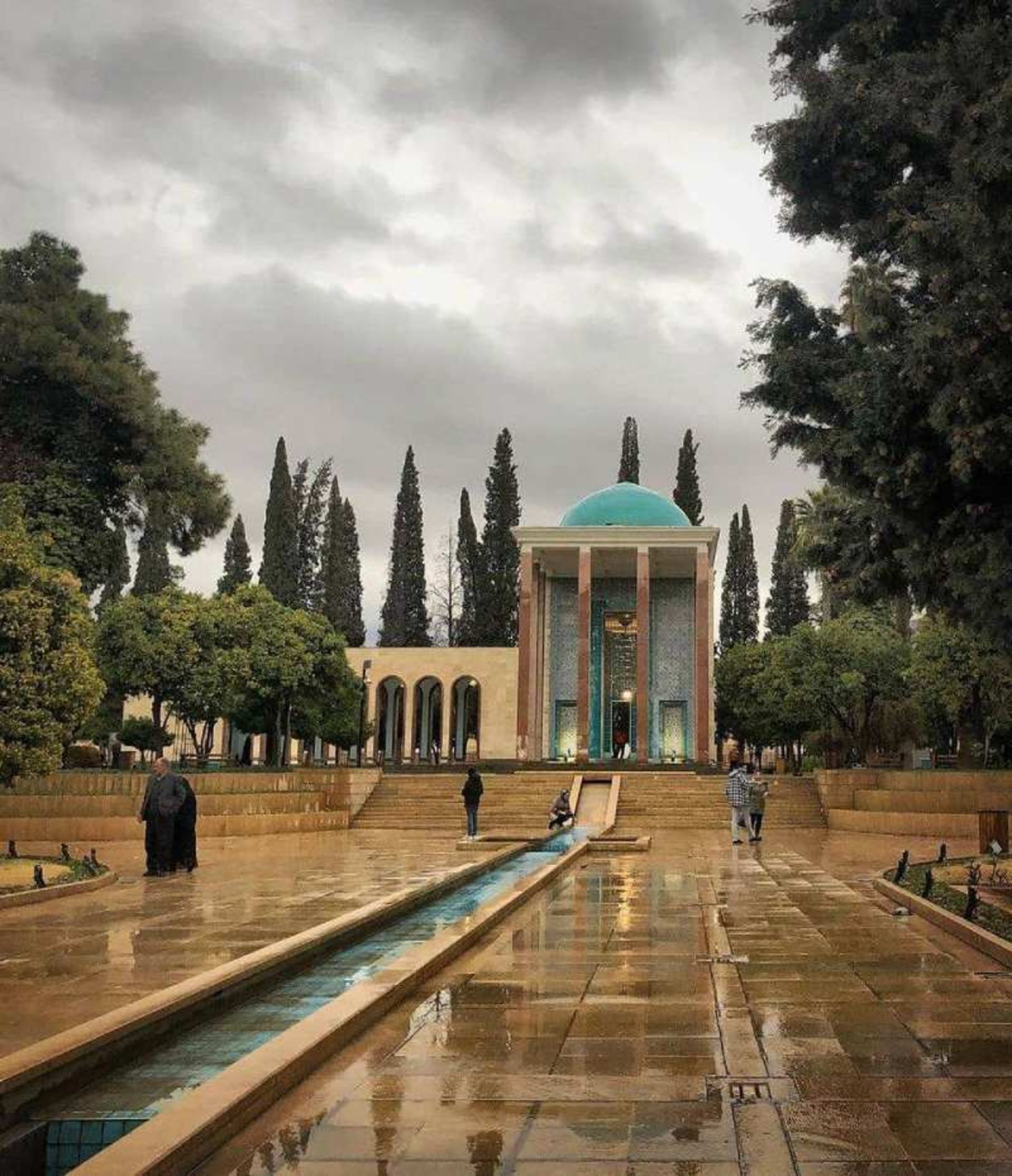 The site and tomb of Sadia Shiraz in rainy weather