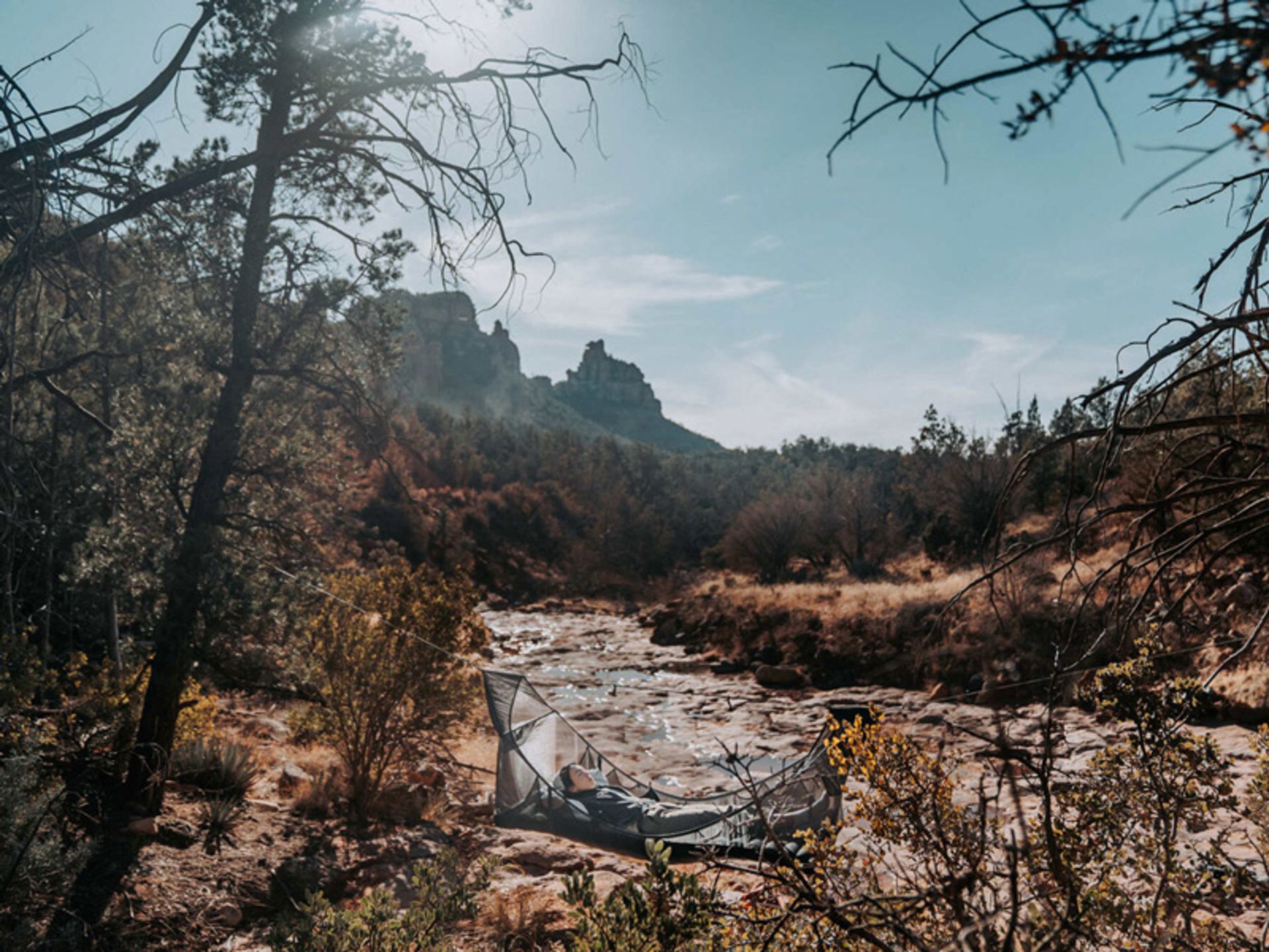 Relaxing in Specter's hanging tent