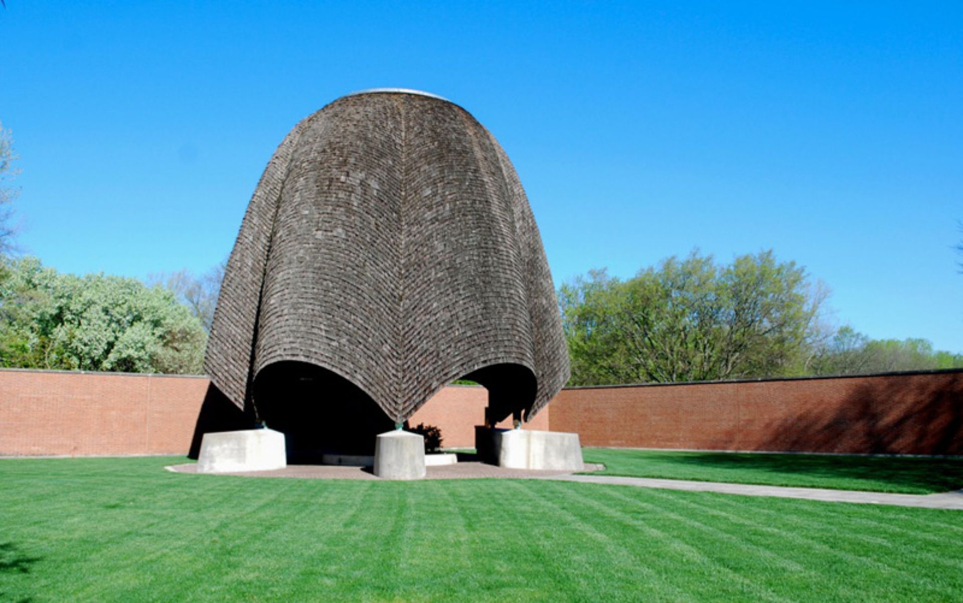 The lawn around the roofless church