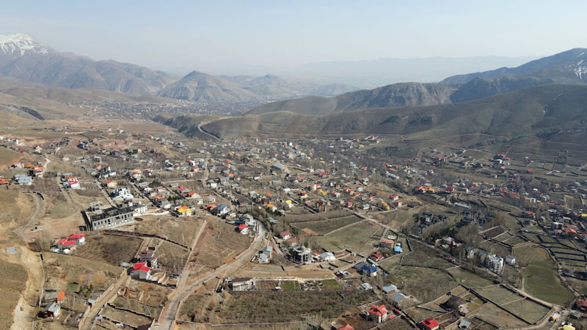 Aerial view of residential houses in Masha Damavand village