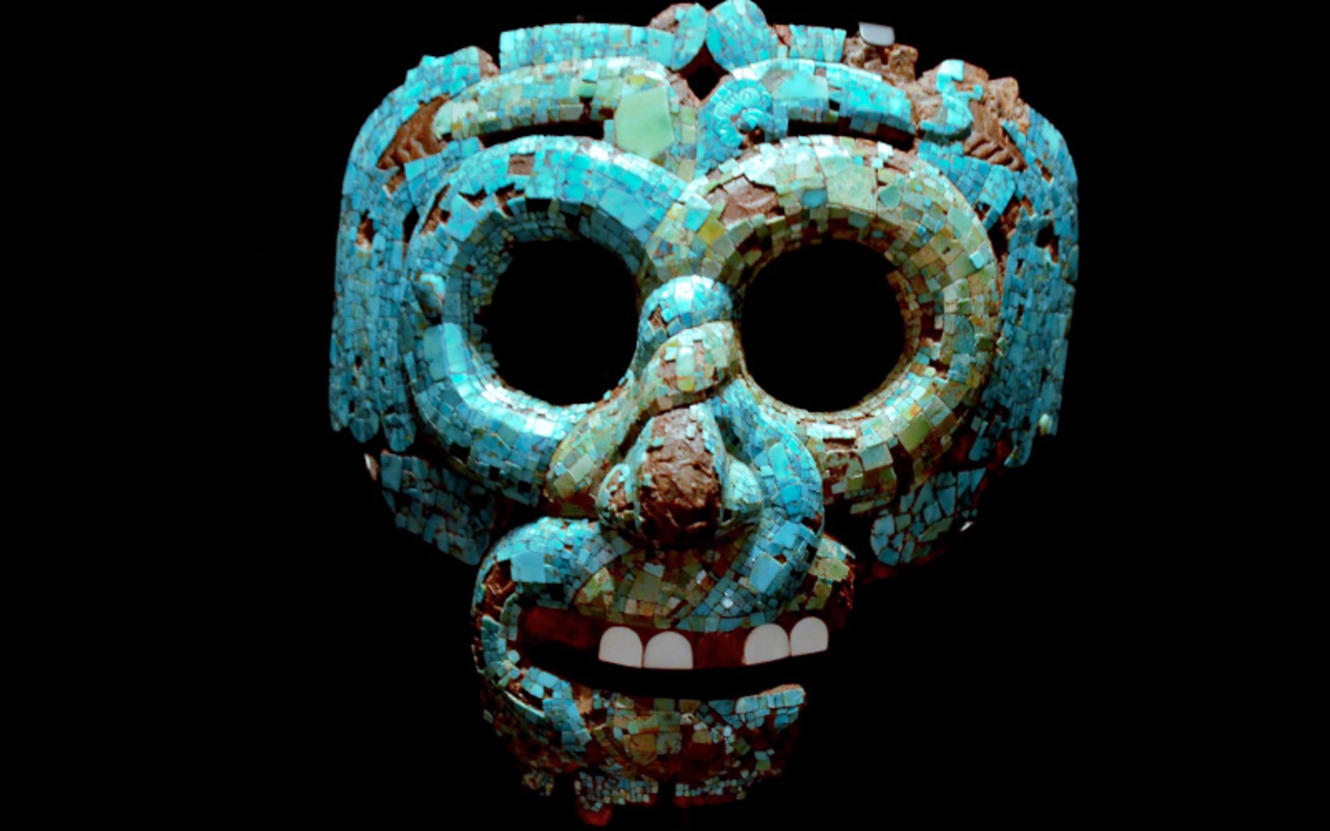 Quetzalcoatl mosaic mask with blue mosaics