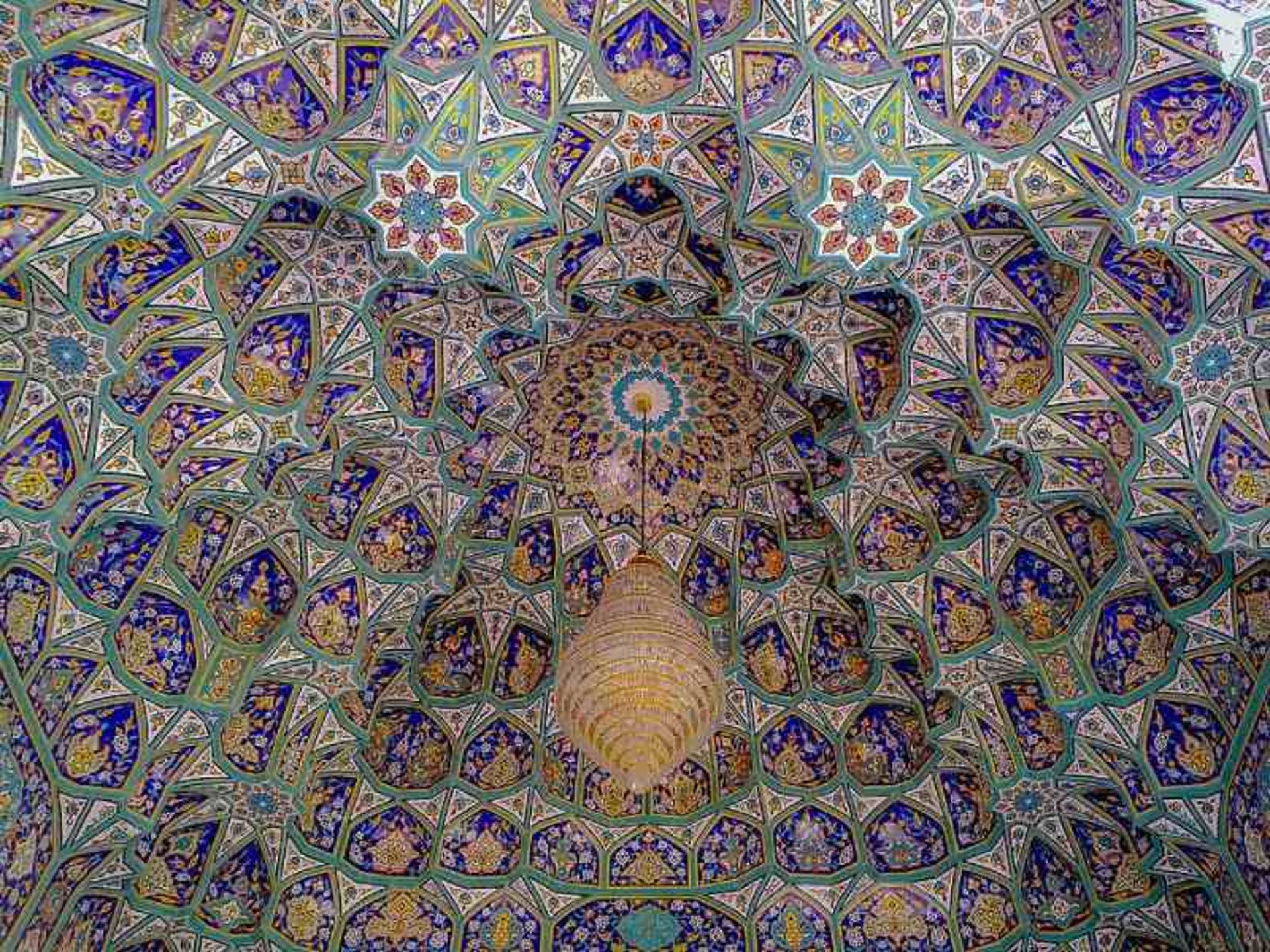 Mosaic work on the ceiling of Shahcheragh tomb in Iran