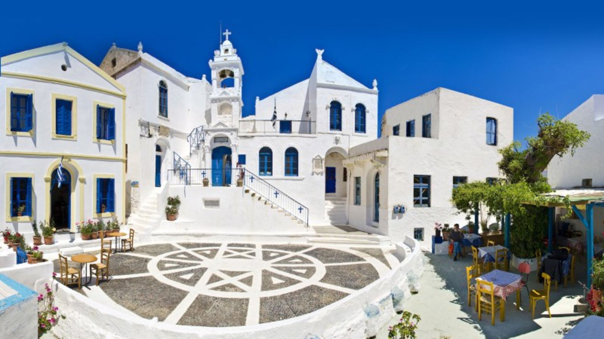Black and white mosaics of Nicaea square in Greece