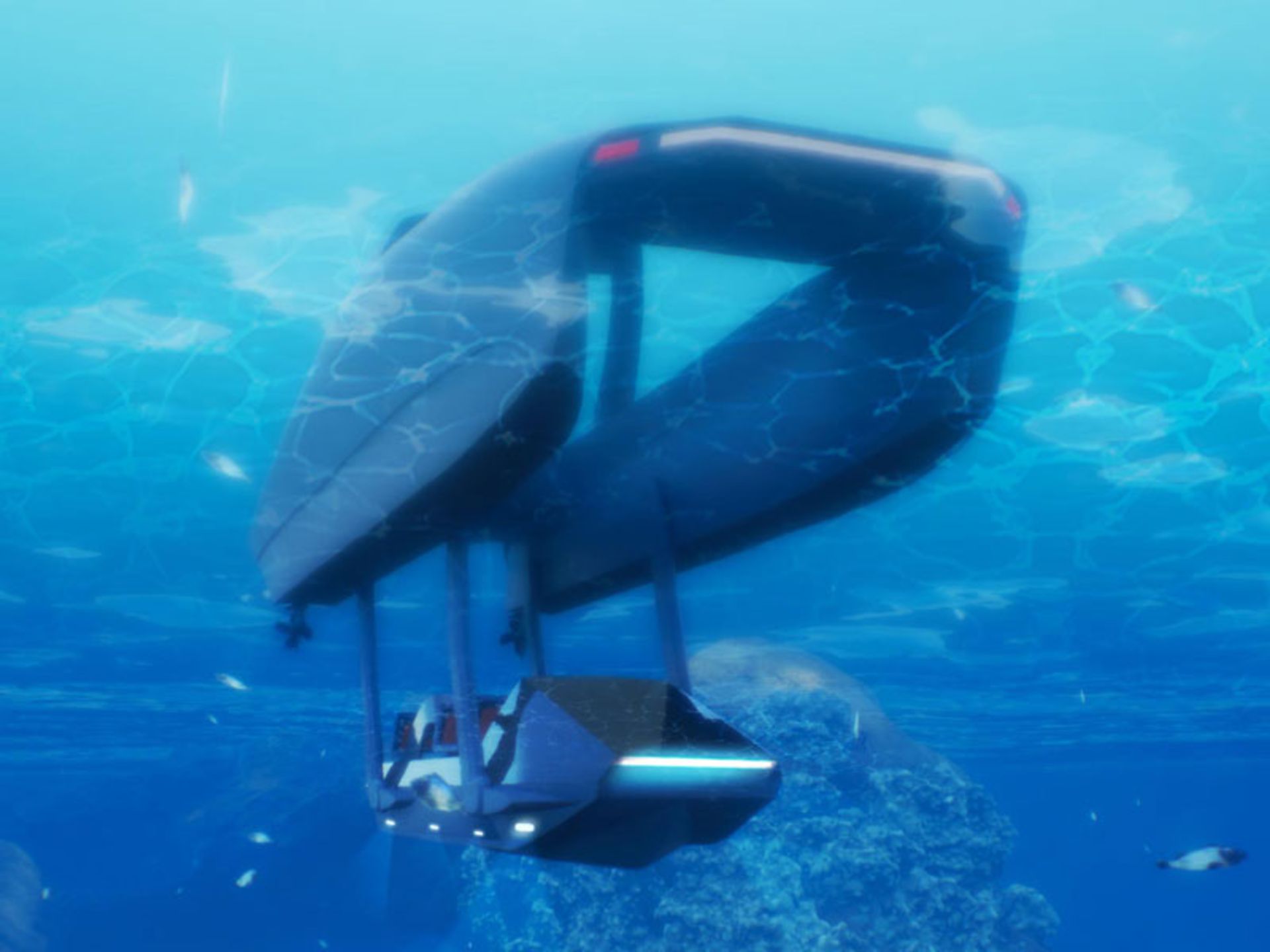 Platopus hybrid submarine on clear waters