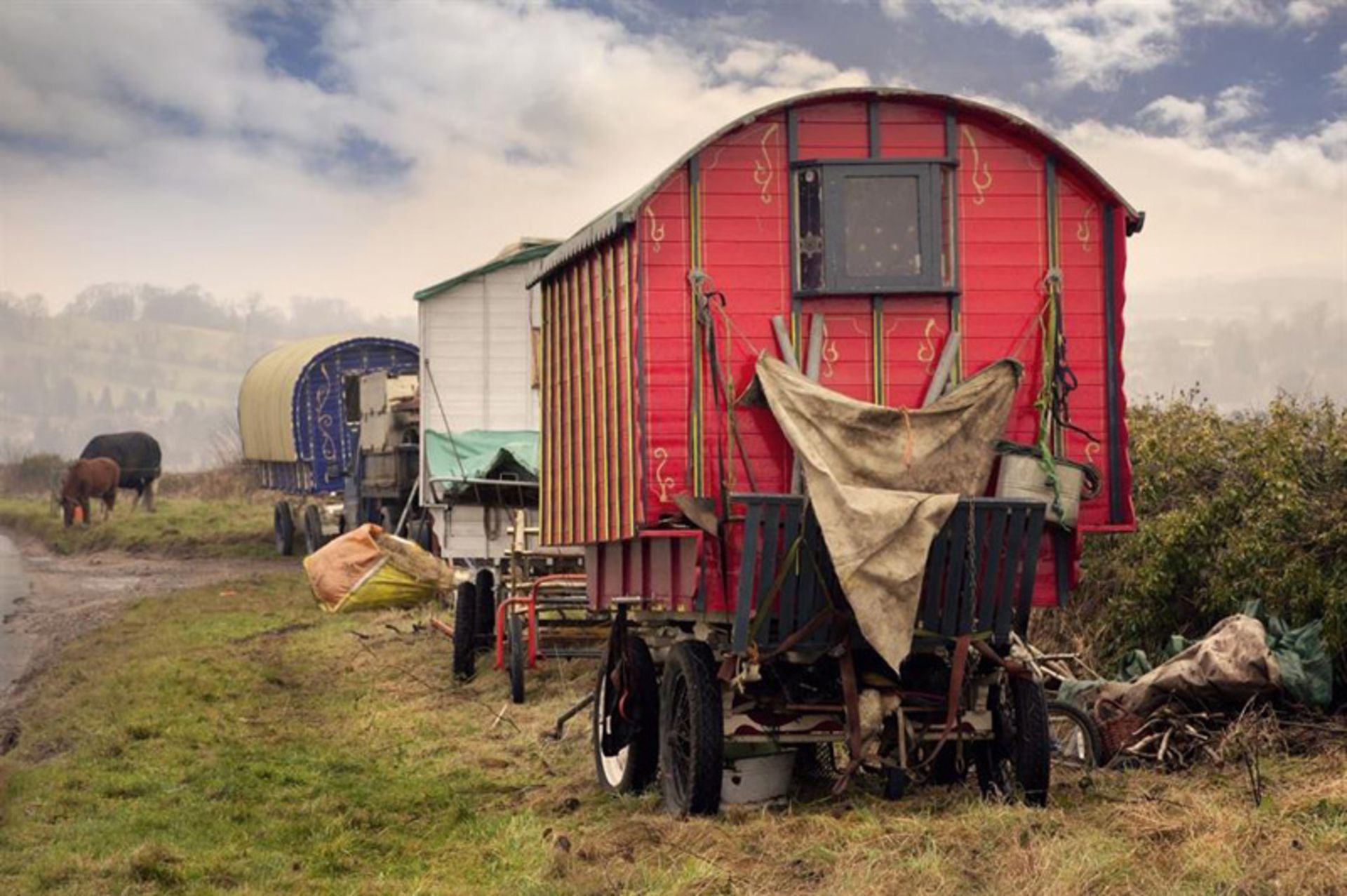 Carts of the Romanian people in the plain
