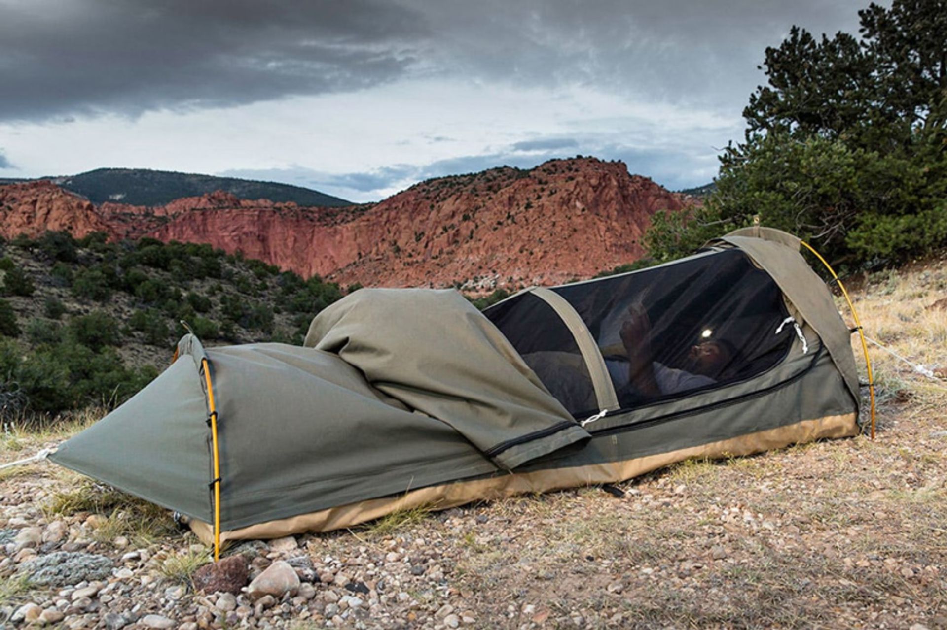 Sleeping in a swag tent