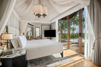 The interior of a room at the Waldorf Astoria Seychelles Pellet Island