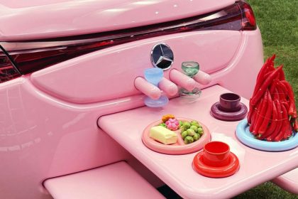 Mercedes-Benz pink glamping arrangement